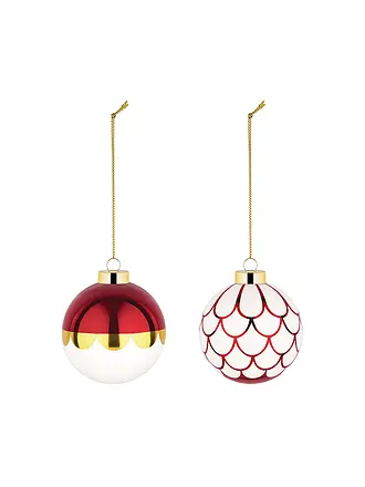 ALESSI | Palla per albero di Natale, set da 2, 6 cm, bianco/rosso | 